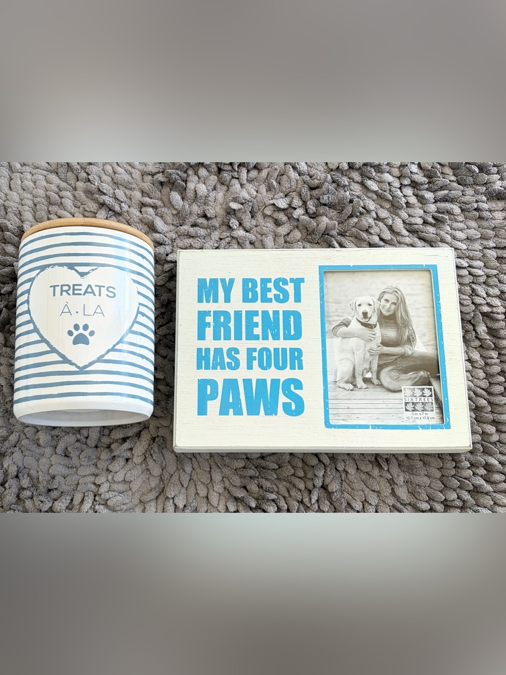 My Best Friend Has Four Paws Photo Frame & Treat Jar - Blue and White